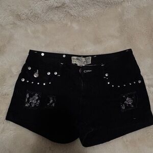 Edgy Black Jean Shorts with Silver Details